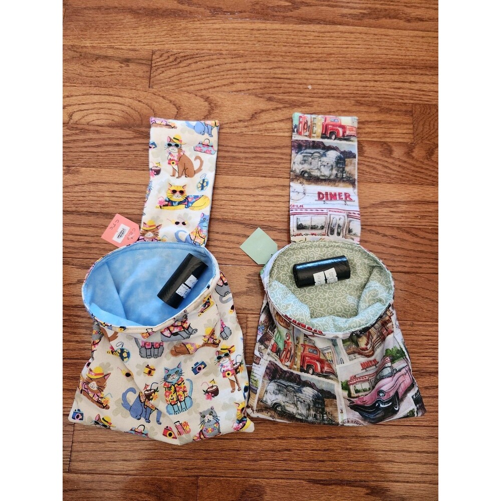 Two Handmade mini garbage or storage bags for car headrest